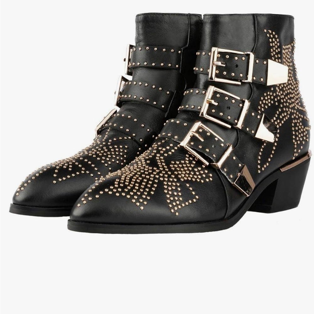 black and gold studded booties with buckles size 8.5 40